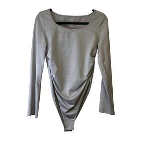 ✨SHEIN Bodysuit, Viral TikTok Gray Long Sleeve Stretchy Size L